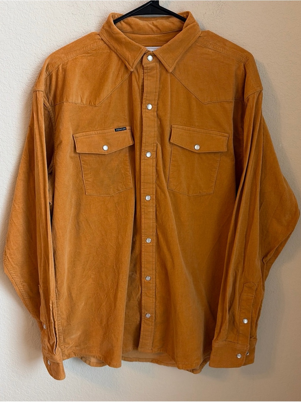 Poncho Outdoors The Enfield Corduroy Western Shirt Men L Snap Camel